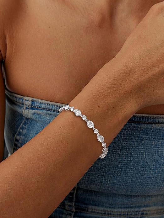 Oval Moissanite Link Bracelet for Women, 3.6cttw D Color VVS1 925 Sterling Silver Adjustable Oval Moissanite Bracelets for Mom Wife Birthday Jewelry Gifts