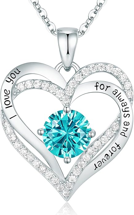 CDE Valentine's Day Gift Forever Love Heart Necklaces for Women, Wedding Anniversary, Birthday Mothers Christmas Day Gifts for Mom, Mother, Wife, S925 Silver Jewelry with Birthstone Pendant
