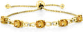 Gem Stone King 7X5MM Oval Cut Gemstone Birthstone and Accent Lab Grown Diamond Tennis Bracelet For Women In 18K Yellow Gold Plated Silver | Adjustable Bolo Bracelet For Women | Easy-On Easy-Off