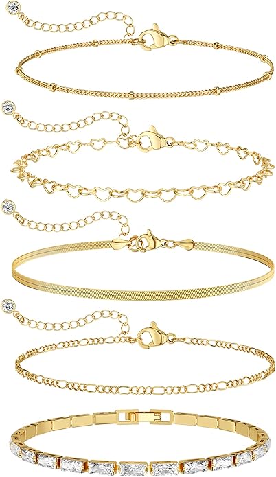 MBW Gold Bracelets for Women Trendy, Dainty 14K Gold Plated Bracelet Stack Beaded Chain Bracelet Set Thin Small Cute Paperclip Bracelets Fashion Waterproof Jewelry Gift Gold Accessories for Women
