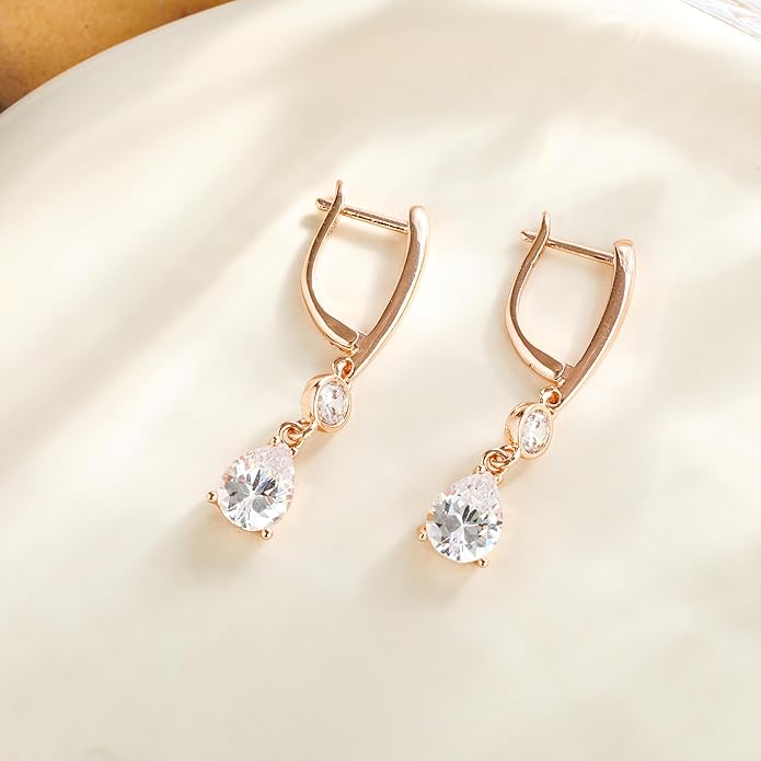 Dangle Earrings for Women Suited for Women Ladies' Trendy CZ Earring 14KGold/Silver Plated Dangling Earrings Jewelry Anti-allergy Hammered Lever-Back Drop Birthday Gift