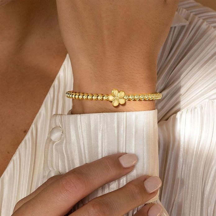 Gold Bracelets for Women 14K Gold Beaded Bracelets Stackable Bracelets for Women Gold Charm Bracelet Non Tarnish Gold Jewelry for Women Trendy