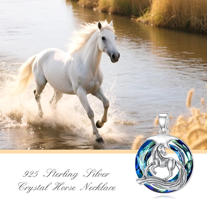 Horse Necklace for Women 925 Sterling Silver Crystal Horse Pendant Cute Animal Necklace Valentine's Day Birthday Mother's day Jewelry Gifts for Her Mom Wife Daughter Sister Girlfriend 18+2"