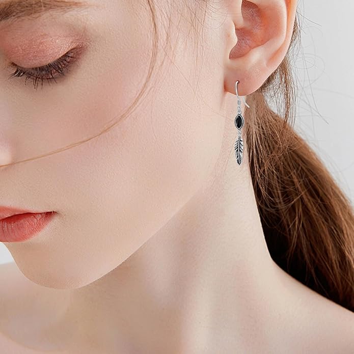 Feather Earrings for Women 925 Sterling Silver Western Boho Drop Dangle Earrings Vintage Feather Jewelry Gifts