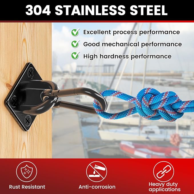 304 Stainless Steel Pad Eye Snap Hook, M8 Ceiling Hook 1200Lb, Yoga Gym - Image 6
