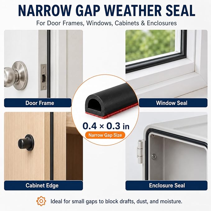 20FT Silicone Weather Stripping Door Seal, 0.4 x 0.3 Inch - Image 7