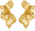 Chunky Gold Statement Earrings For Women Gold Plated Sectored Flower Leaf Shell Angel Wing Earrings Trendy Boho Jewelry For Women Large Stud Earrings Hypoallergenic Earrings
