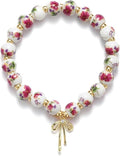 Beads Bow Charm Bracelet for Women Flower Vintage Bracelet Handmade Stretch Beaded Dainty Romantic Jewelry Gifts