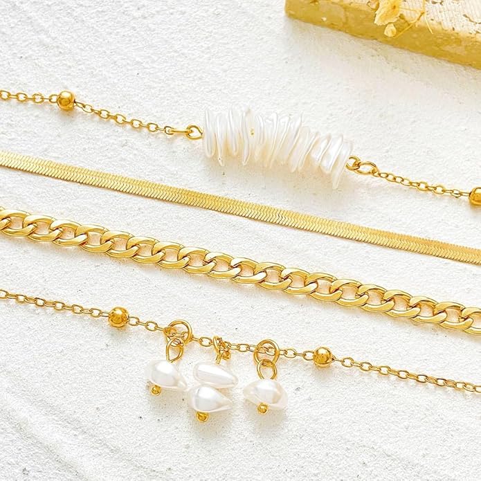 Gold Pearl Layered Necklace for Women,Vintage Stackable Irregular Pearls Choker Necklace Trendy Jewelry,Daily Wear Outfit Accessory Birthday Gift