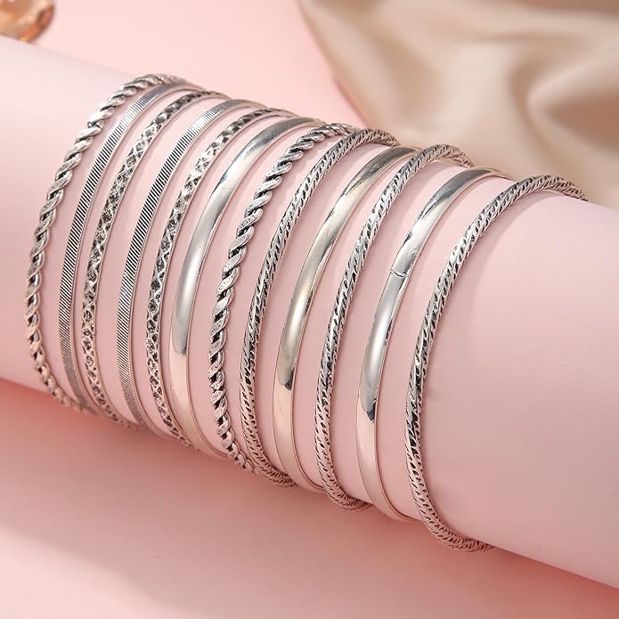 16Pcs Gold Bangle Bracelets for Women - Multi Layer Stackable Textured Bracelets Boho Jewelrys Set.