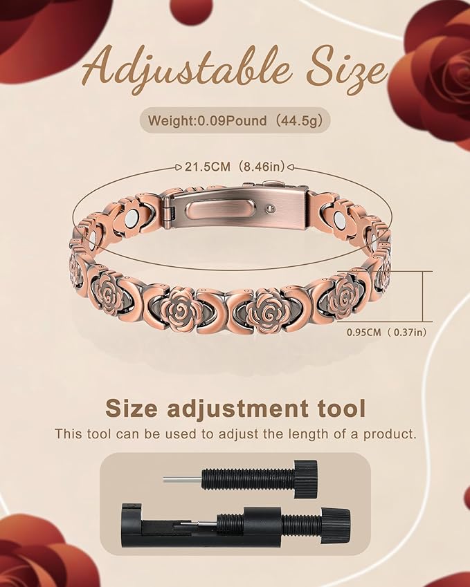 Copper Bracelets for Women, 99.99% Pure Copper Magnetic Bracelet, 3800 Gauss, Adjustable Sizing, Women's Bracelets With Built-in Magnets, Gift Packaging, Fashion Jewelry Gift.