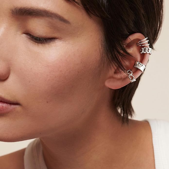 CHIC & ARTSY 925 Sterling Silver Ear Cuffs for Women, Non Piercing Clip On Cartilage Cuffs, Adjustable Fake Conch & Helix Earrings, Gold Plated & Oxidized Various Styles