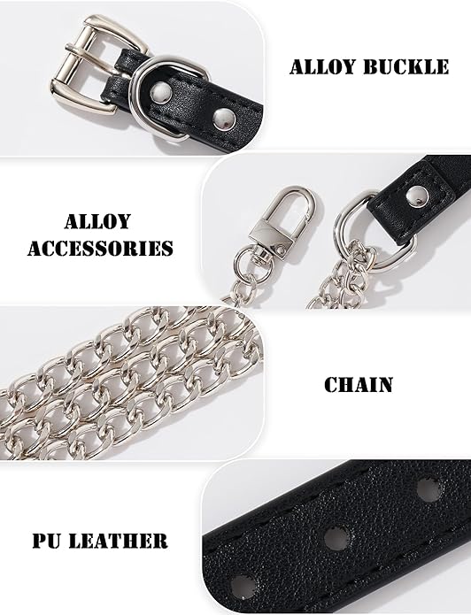 FEOYA Leather Choker Collar For Women Handmade Adjustable Triple-Layer Slip Chain Punk Gothic Chain Collar Necklace