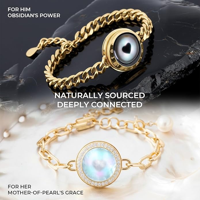 TOTWOO Long Distance Touch Bracelets for Couples, Smart Light & Vibration Love Jewelry, Long Distance Valentines Day Gifts for Him Her Women Men, One-to-One Bluetooth Pairing via App