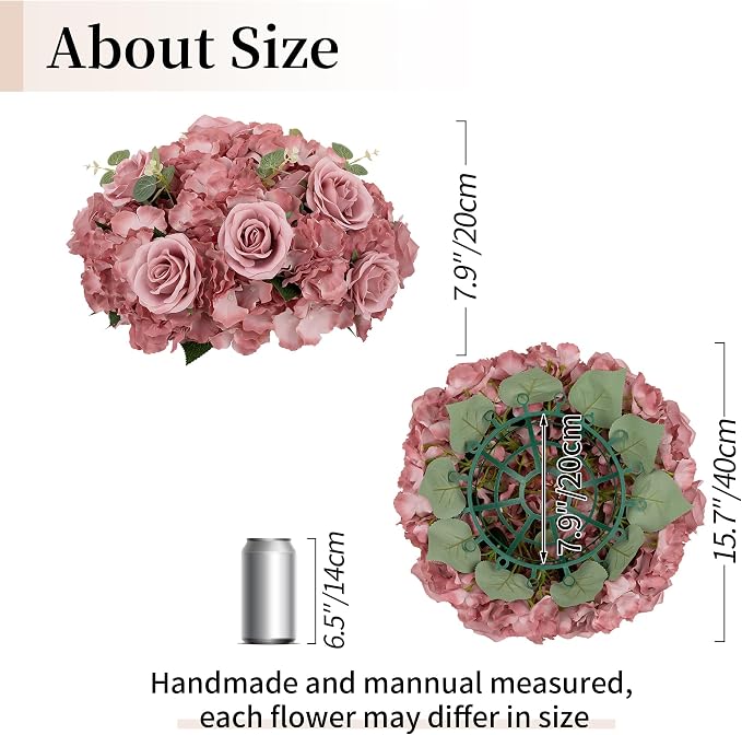 BLOSMON Fake Flower Balls Table Centerpieces, Dusty Pink | 15.7" Dia Artifical - Image 5