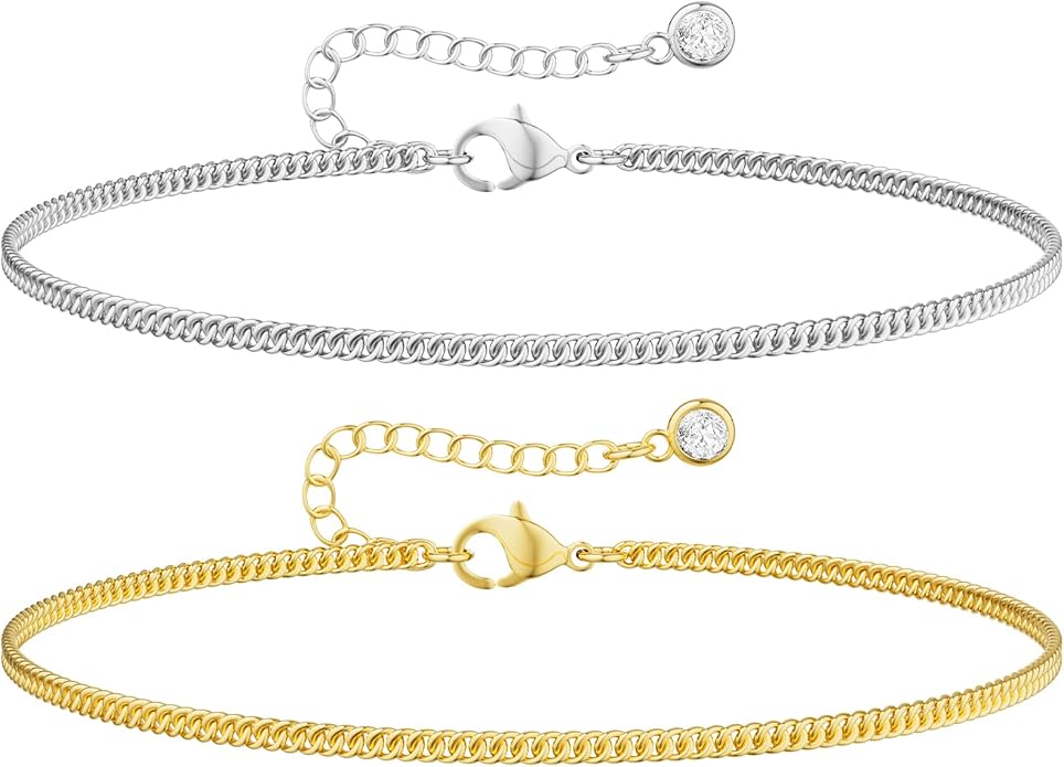DEARMAY Dainty 14K Gold Plated Ankle Bracelets for Women, Waterproof 14K Gold Plated Link Chain Anklets Non Tarnish Set Pack Summer Beach Jewelry Gift