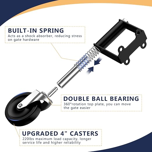 Ronlap Gate Caster Wheels for Wooden Gate, Upgraded 4 Inches, vinyl & outdoor - Image 3