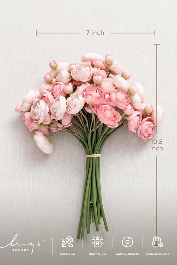Ling's moment Fake Flower Artificial Flower Faux Silk Ranunculus Dusty Rose | - Image 4