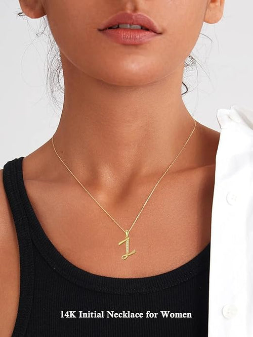 14k Gold Initial Necklace for Women, Solid Gold Moissanite Letter Pendant Necklaces Jewelry for Her Birthday Valentines Day Gifts for Mom Wife Christmas Gifts for Girlfriend Sister