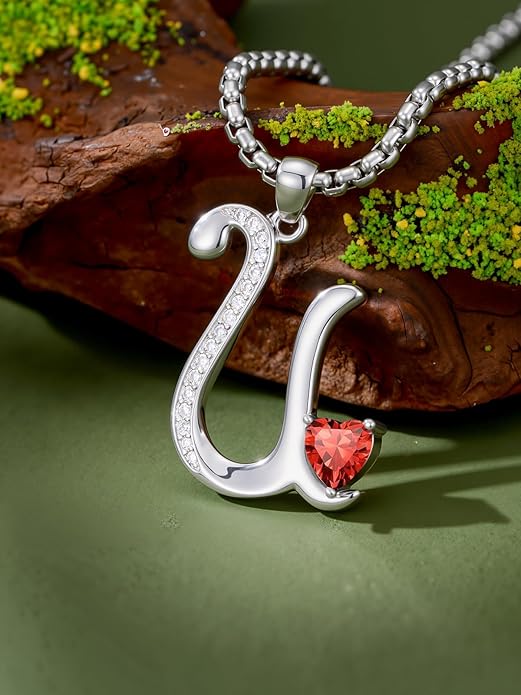 Valentines Day Gifts for Women Alphabet A to Z Initial Birthstone Pendant Necklaces for Women - 18k White Gold Plated Personalized Name Jewelry Valentine Mothers Day Birthday Gifts for Women Her Girlfriend