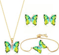MISS RIGHT Butterfly Crystal Jewelry Set with Butterfly Necklace Stud Earrings Bolo Bracelet Adjustable Ring for Women Trendy, Iridescent Y2K Dainty Butterfly Jewelry Gifts
