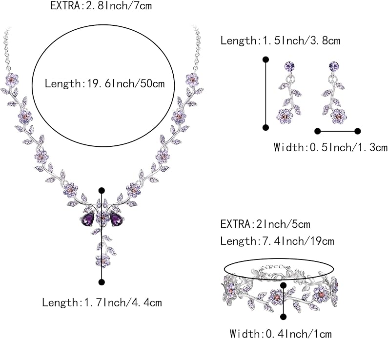 BriLove Women's Wedding Jewelry Leaf Cluster Flower Crystal Dangle Earrings Pendant Necklace Set for Bridal