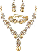 BriLove Wedding Bridal Jewelry for Women Multi Teardrop Cluster Crystal Statement Necklace Dangle Earrings Link Bracelet Set