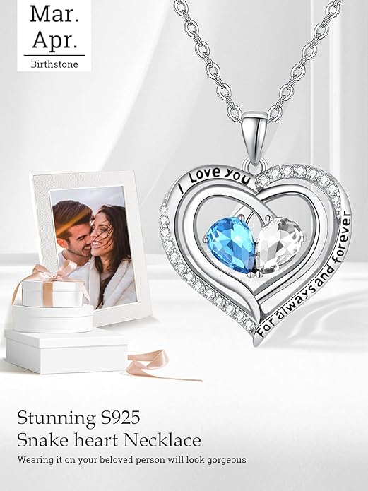 Valentine's Day Gifts for Wife 925 Sterling Silver Double Birthstone Pendant Necklaces I Love You for Always and Forever Necklace Anniversary Birthday Gifts for Wife Girlfriend Mom Her