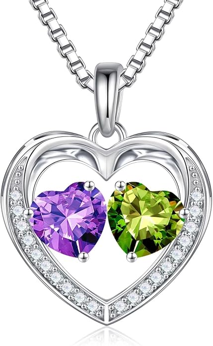 Iefil Valentines Day Gifts for Her - 925 Sterling Silver Heart Birthstone Necklace, Anniversary Birthday Gifts for Women Wife Girlfriend Mom Her