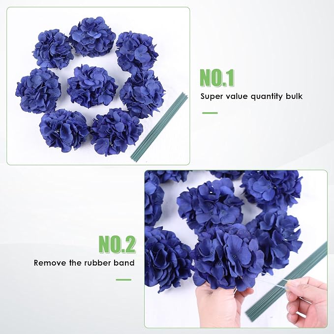 AVIVIHO 65pcs Fake Flowers Navy Blue Hydrangea Artificial Flowers Bulk Silk - Image 5