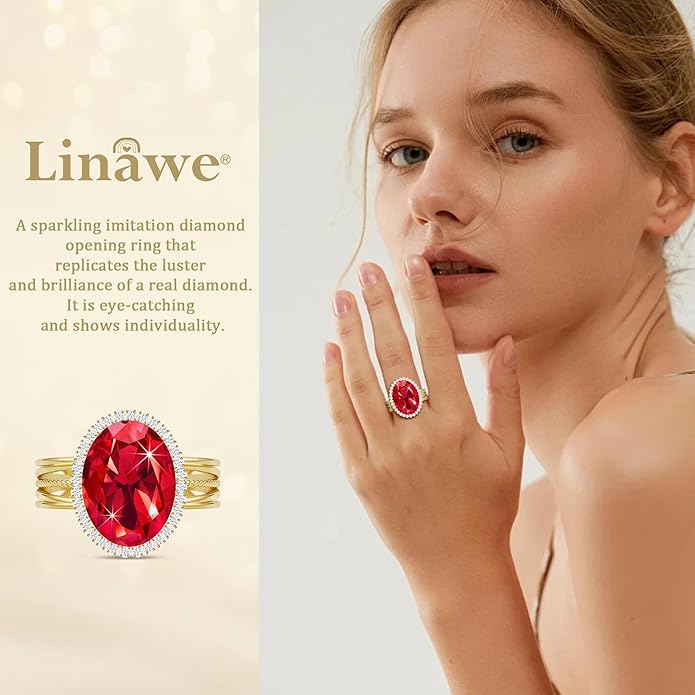 Linawe Birthstone Chunky Adjustable Rings for Women, Gold/Silver/Rose Gold Statement Rings, Imitation Diamond Fake Gemstone Crystal Cocktail Ring, Cubic Zirconia Costume Jewelry