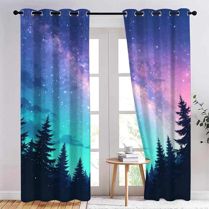 Japanese Style Curtains for Bedroom Living Room Decor, Galaxy Forest Blackout by Unknown
