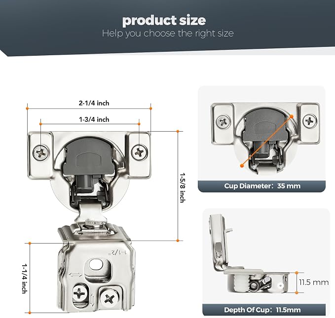 Satin Nickel Cabinet Hinges 1-1/2 Inch Overlay 4 Pack | Stainless Steel Build - Image 3