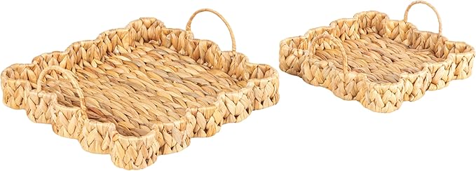 Household Essentials Woven Water Hyacinth Scalloped Square Trays by HouseholdEssentials