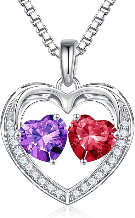 Iefil Valentines Day Gifts for Her - 925 Sterling Silver Heart Birthstone Necklace, Anniversary Birthday Gifts for Women Wife Girlfriend Mom Her