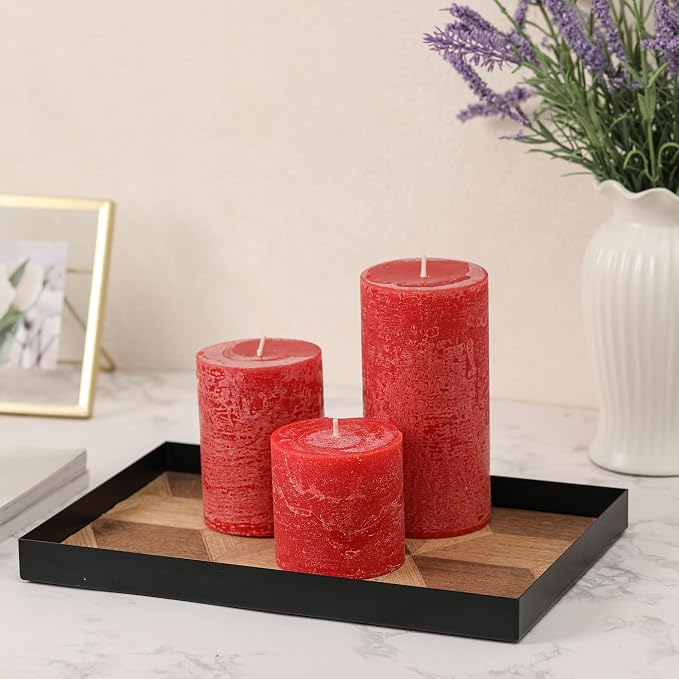 3x6 Inch Bright Red Pillar Candles Set of 3 - Image 2