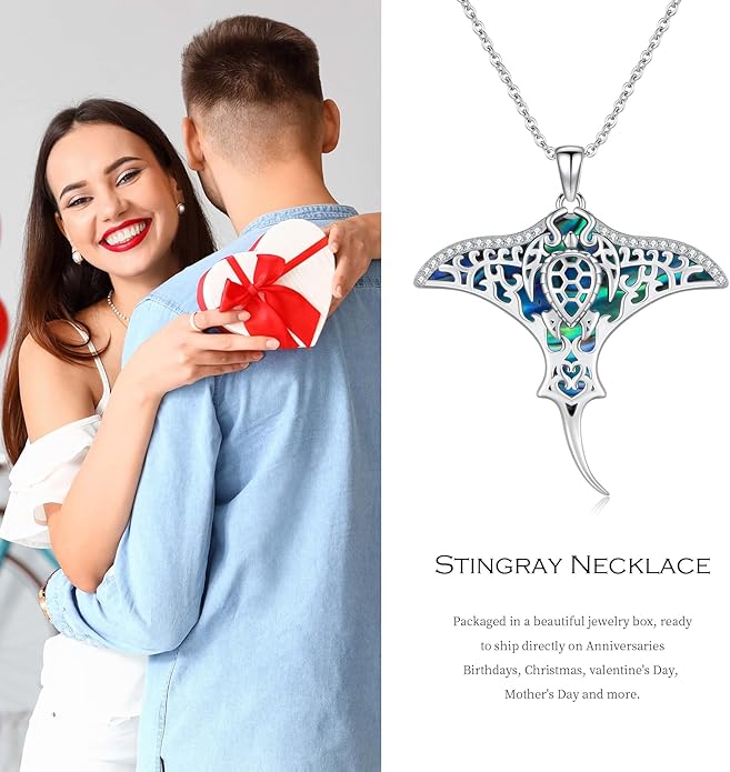 Midir&Etain Ocean Necklace 925 Sterling Silver Blue Opal Necklace Starfish/Flip Flop/Shark Pendant Beach Ocean Jewelry for Women
