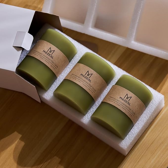 MOZEAL 3" x 6" Hand-Poured Unscented Candle, Dripless Pillar Candle Set of 3 - Image 5