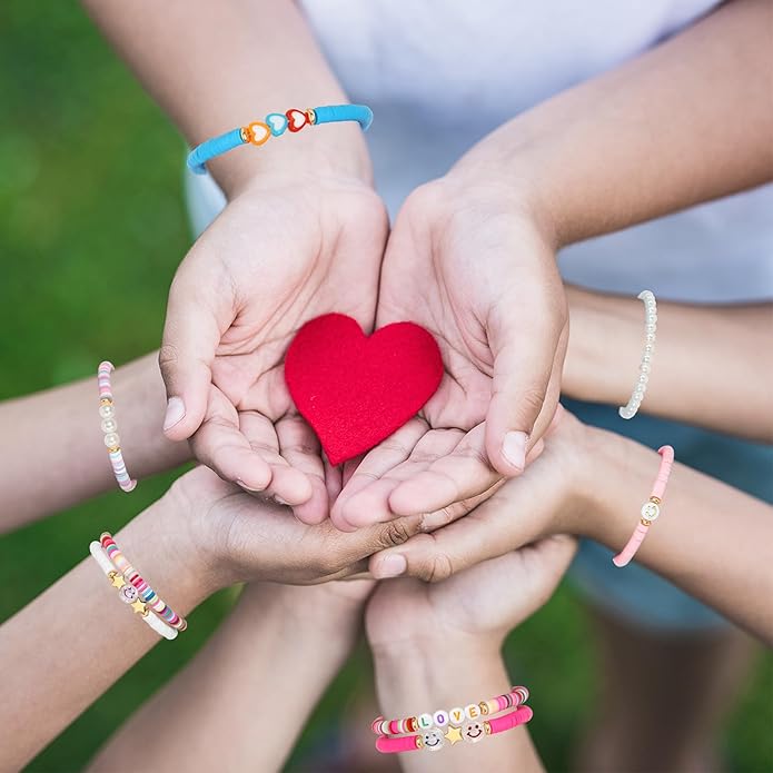 Preppy Bracelets Set Colorful White Gold Smile Heart Star Polymer Beaded Pearl Clay Stackable Charm Y2K Kidcore Aesthetic Summer Beach Bohemian Stretch Layering Bracelets Jewelry for Girls Women Teens