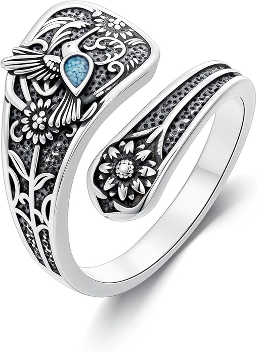 Spoon Ring for Women S925 Sterling Silver Dragonfly Ring Adjustable Thumb Rings Jesus Fish Rings Spoon Jewelry for Brithday Christmas
