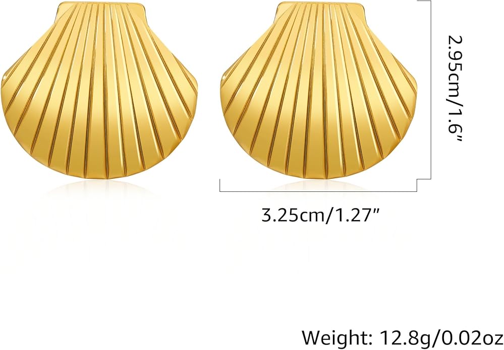 MISS RIGHT Gold Shell Earrings for Women, Stainless Steel Sea Shell Stud Seashell Earrings Beach Jewelry, Hypoallergenic Lightweight Summer Earrings