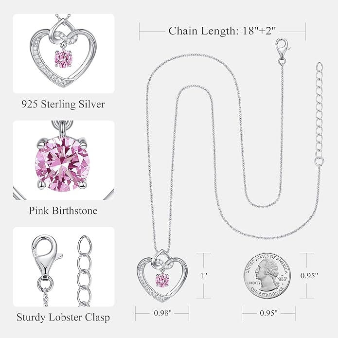 Heart Birthstone Necklaces Gifts for Women Wife, Jewelry for Women Wedding Anniversary Birthday Gifts for Wife Girlfriend Mom Christmas Valentines Gifts S925 Sterling Silver