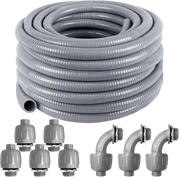 Liquid-Tight Conduit 50 ft 8 Pieces Connector Kit, Electrical Conduit 1/2 | by ANSGERY