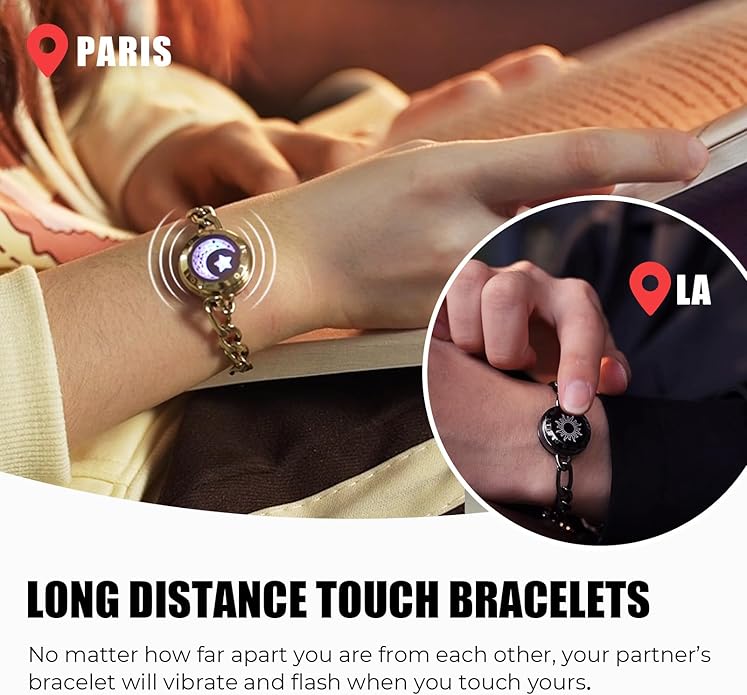 TOTWOO Long Distance Touch Bracelets for Couples, Smart Light & Vibration Love Jewelry, Long Distance Valentines Day Gifts for Him Her Women Men, One-to-One Bluetooth Pairing via App