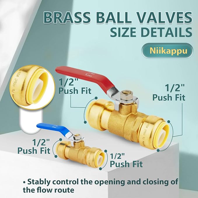 10-Pack Niikappu 1/2" Ball Valve, Push Fit Shut Off Valve Red & Blue | 1/4 Turn - Image 2