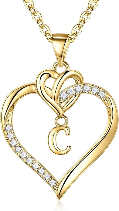 STORUP Valentines Gifts for Her Teen Girls - Heart Initial Necklaces for Women Girls, 14K-Gold-Plated CZ Initial A-Z Heart Necklaces for Teen Girl Jewelry Valentines Gifts for Women Mom Wife Sister