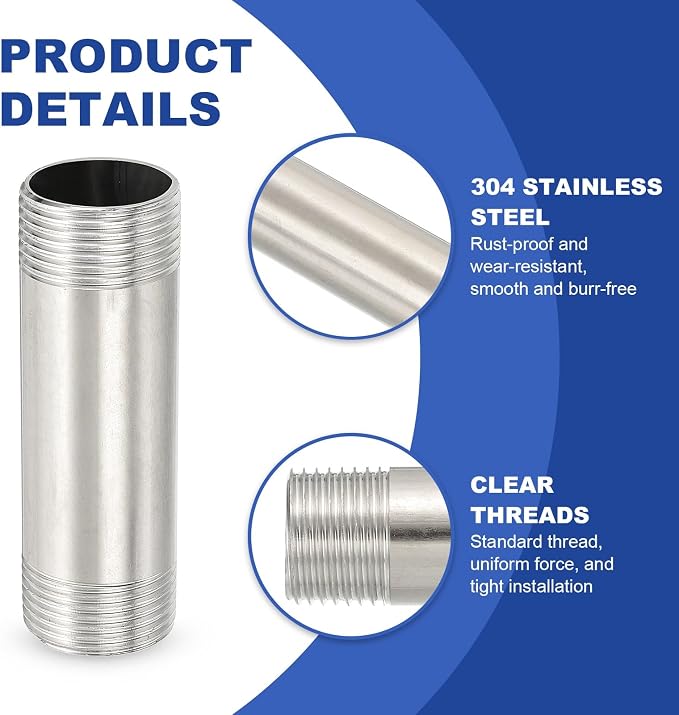 PATIKIL 304 Stainless Steel Pipe Fitting, 2 Pack 1" BSP Male x 1" BSP Male - Image 4