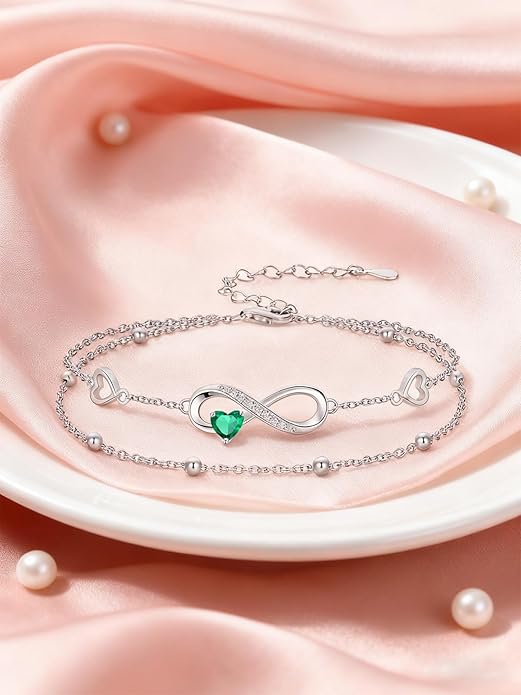 Dorunmo Infinity Heart Anklet Bracelet for Women 925 Sterling Silver Adjustable Infinity Birthstone Bracelet Friendship Jewelry Gifts for Women Birthday Christmas