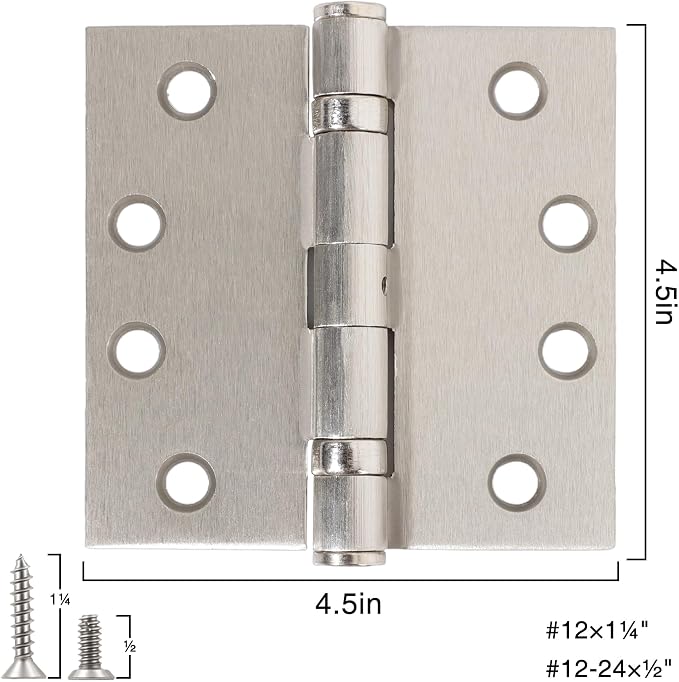 TDCHINGES Heavy Duty Door Hinges Brushed Nickel 4.5 Inch x 4 1/2" Square | 12 - Image 5