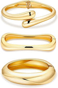 2/3/6pcs Chunky Gold Bangle Cuff Bracelets for Women, Dainty 14K Gold Plated Stackable Bangles Bracelet Set Jewelry Gift
